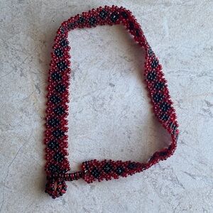 Red & Black Tiny Beaded Detailed Choker Necklace